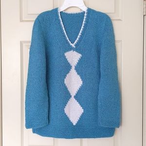 NWOT. Hand-knit by me. Girl's V-Neck sweater with diamond design.